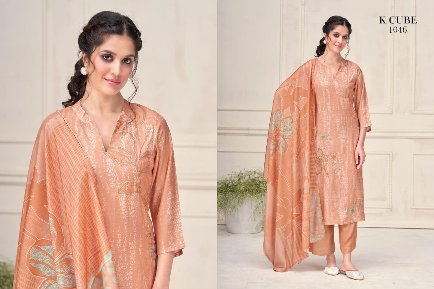 Manvi 1046 K Cube Muslin Silk Pant Style Suits Exporter Ahmedabad