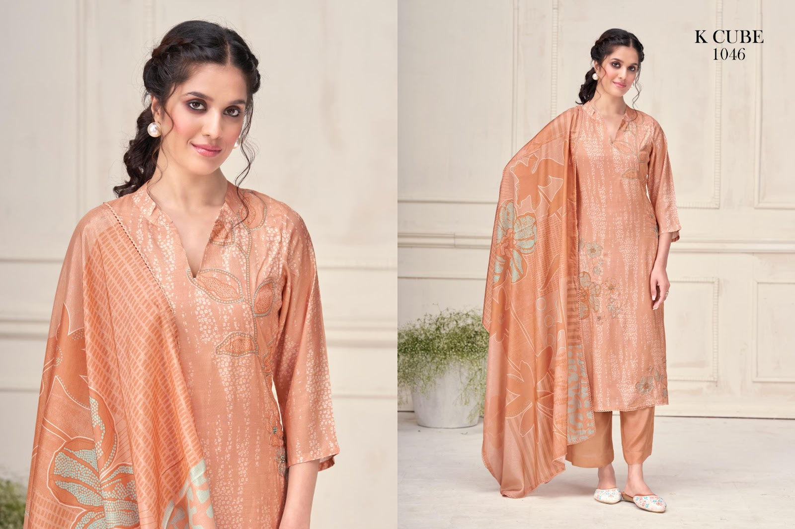 Manvi 1046 K Cube Muslin Silk Pant Style Suits Exporter Ahmedabad