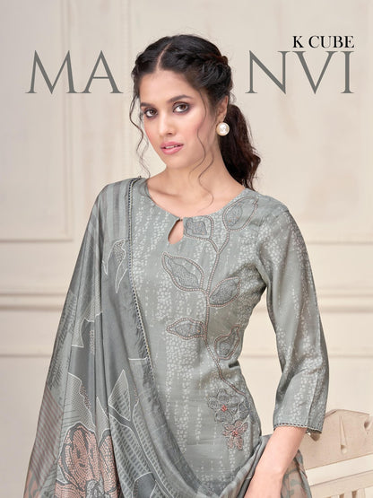 Manvi 1046 K Cube Muslin Silk Pant Style Suits Exporter Ahmedabad