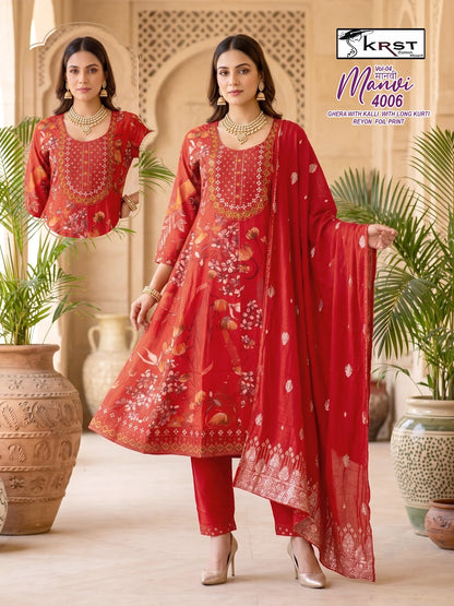 Manvi Krst Rayon 18Kg Readymade Anarkali Suits Supplier