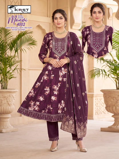 Manvi Krst Rayon 18Kg Readymade Anarkali Suits Supplier