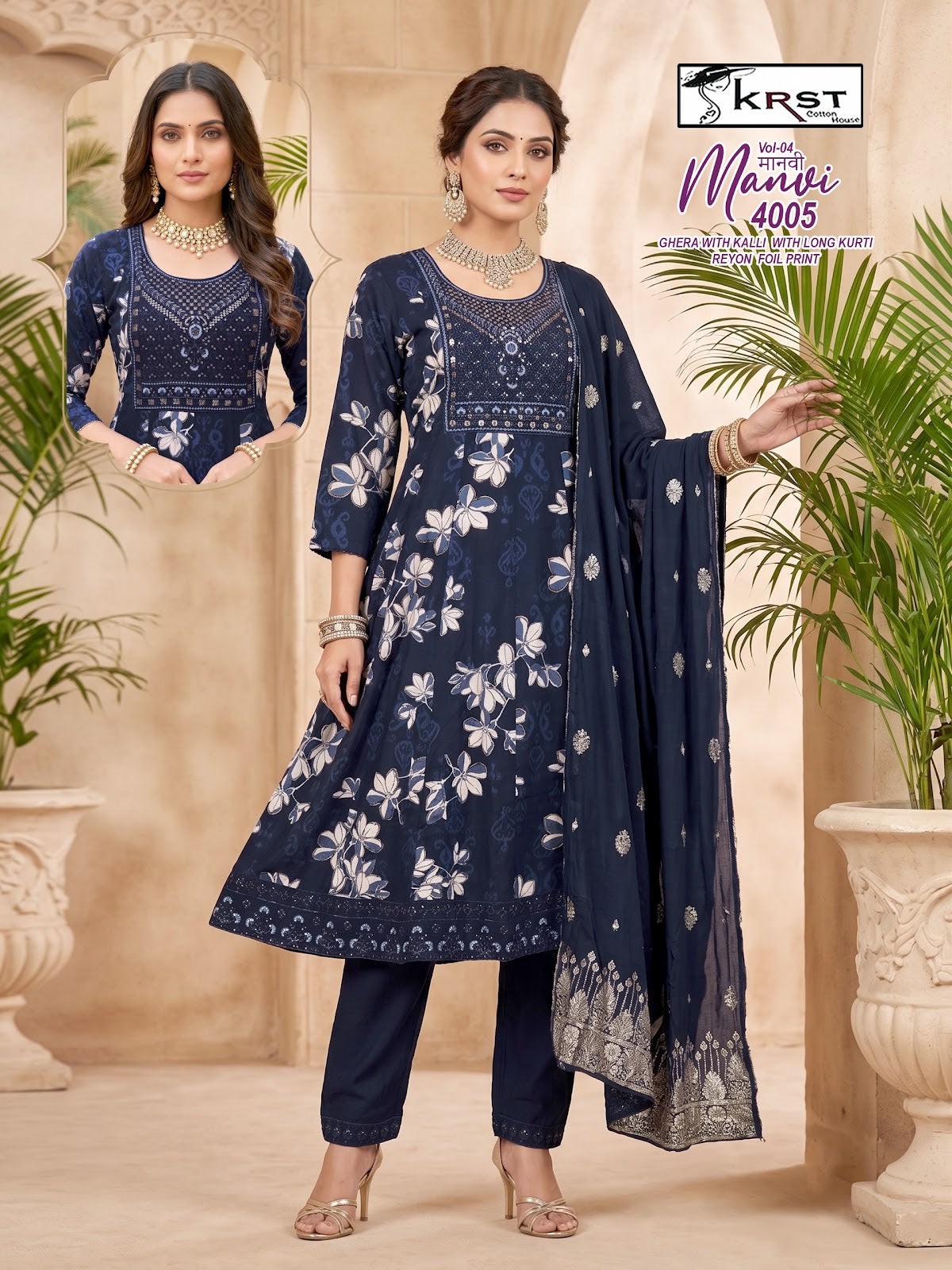 Manvi Krst Rayon 18Kg Readymade Anarkali Suits Supplier