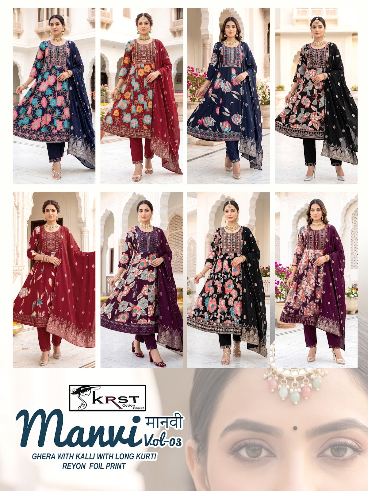 Manvi Vol 3 Krst Reyon 18Kg Readymade Anarkali Suits Supplier