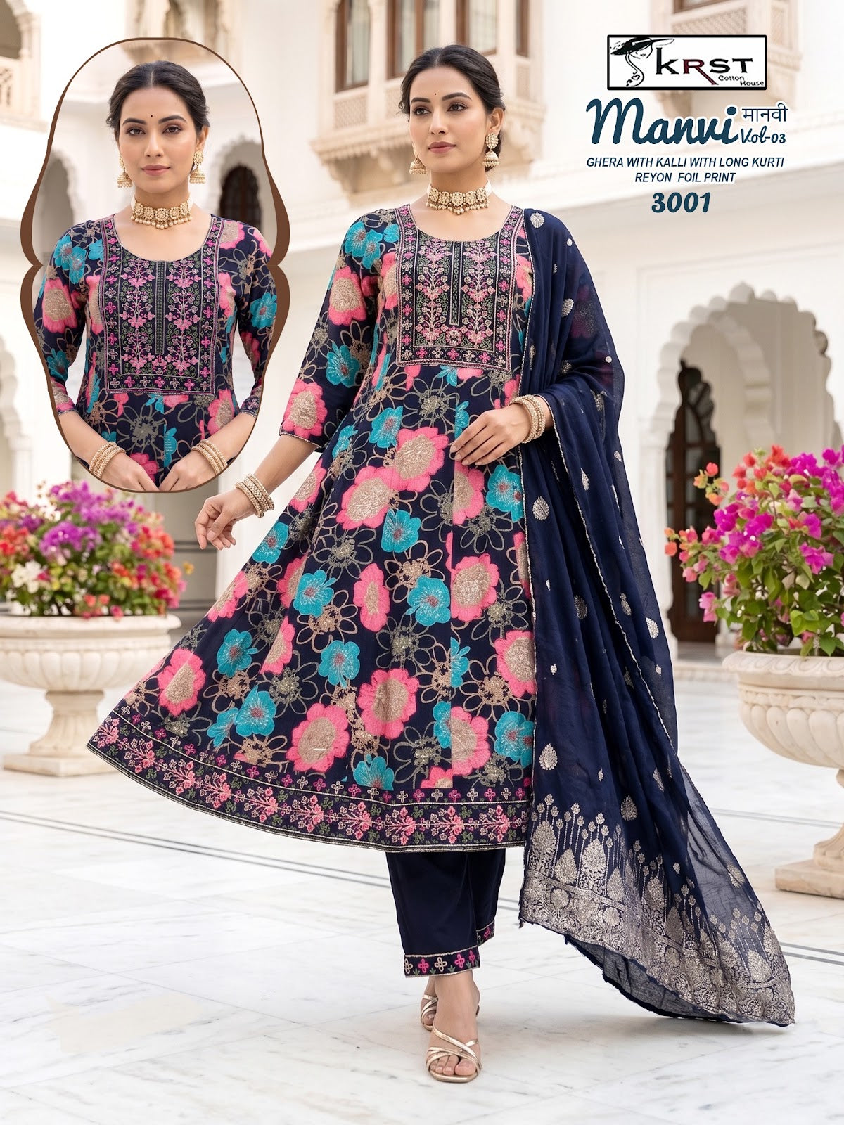 Manvi Vol 3 Krst Reyon 18Kg Readymade Anarkali Suits Supplier