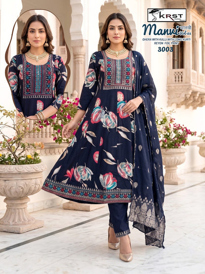 Manvi Vol 3 Krst Reyon 18Kg Readymade Anarkali Suits Supplier