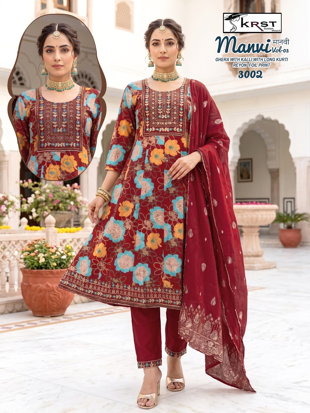 Manvi Vol 3 Krst Reyon 18Kg Readymade Anarkali Suits Supplier