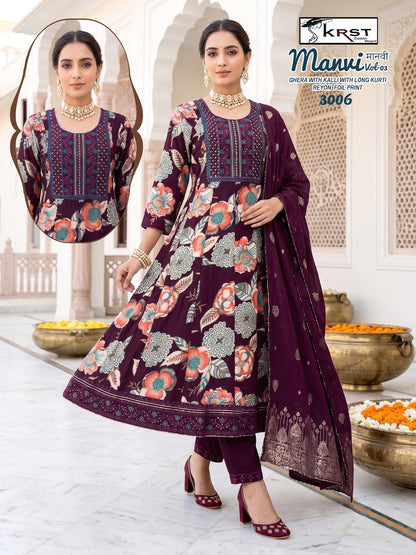 Manvi Vol 3 Krst Reyon 18Kg Readymade Anarkali Suits Supplier