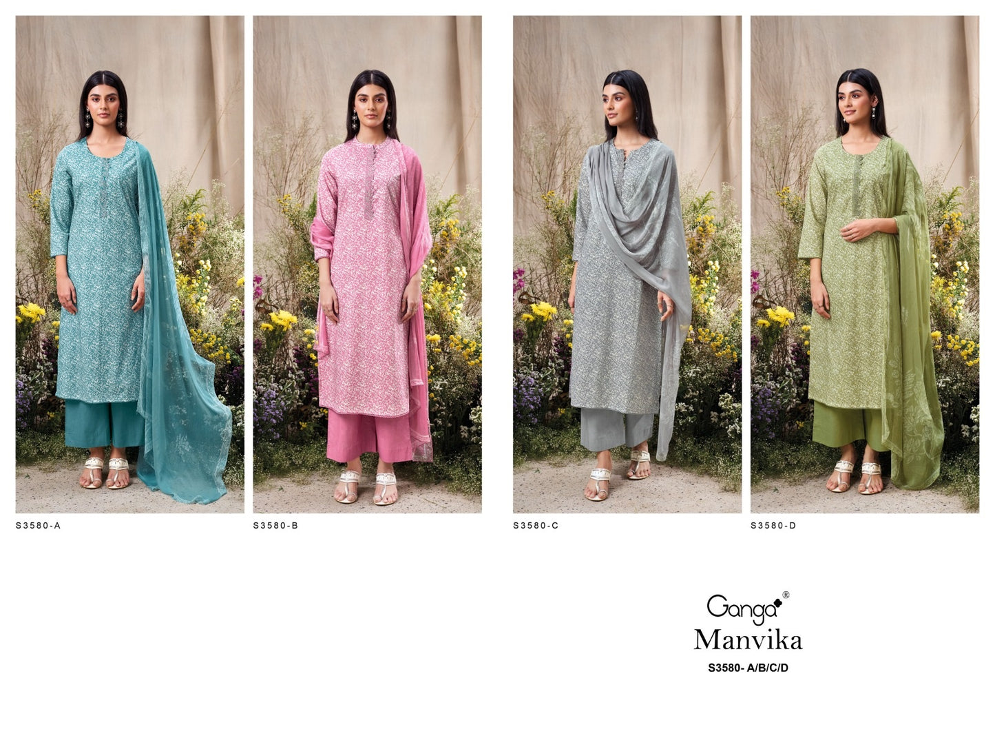Manvika 3580 Ganga Cotton Plazzo Style Suits Manufacturer Gujarat