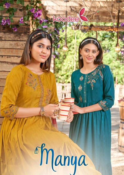 Manya Koodee Fashion Rayon Dobby Anarkali Kurtis Manufacturer Ahmedabad