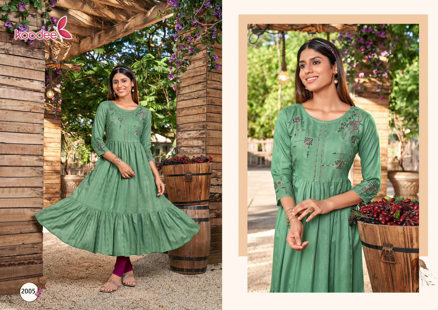 Manya Koodee Fashion Rayon Dobby Anarkali Kurtis Manufacturer Ahmedabad