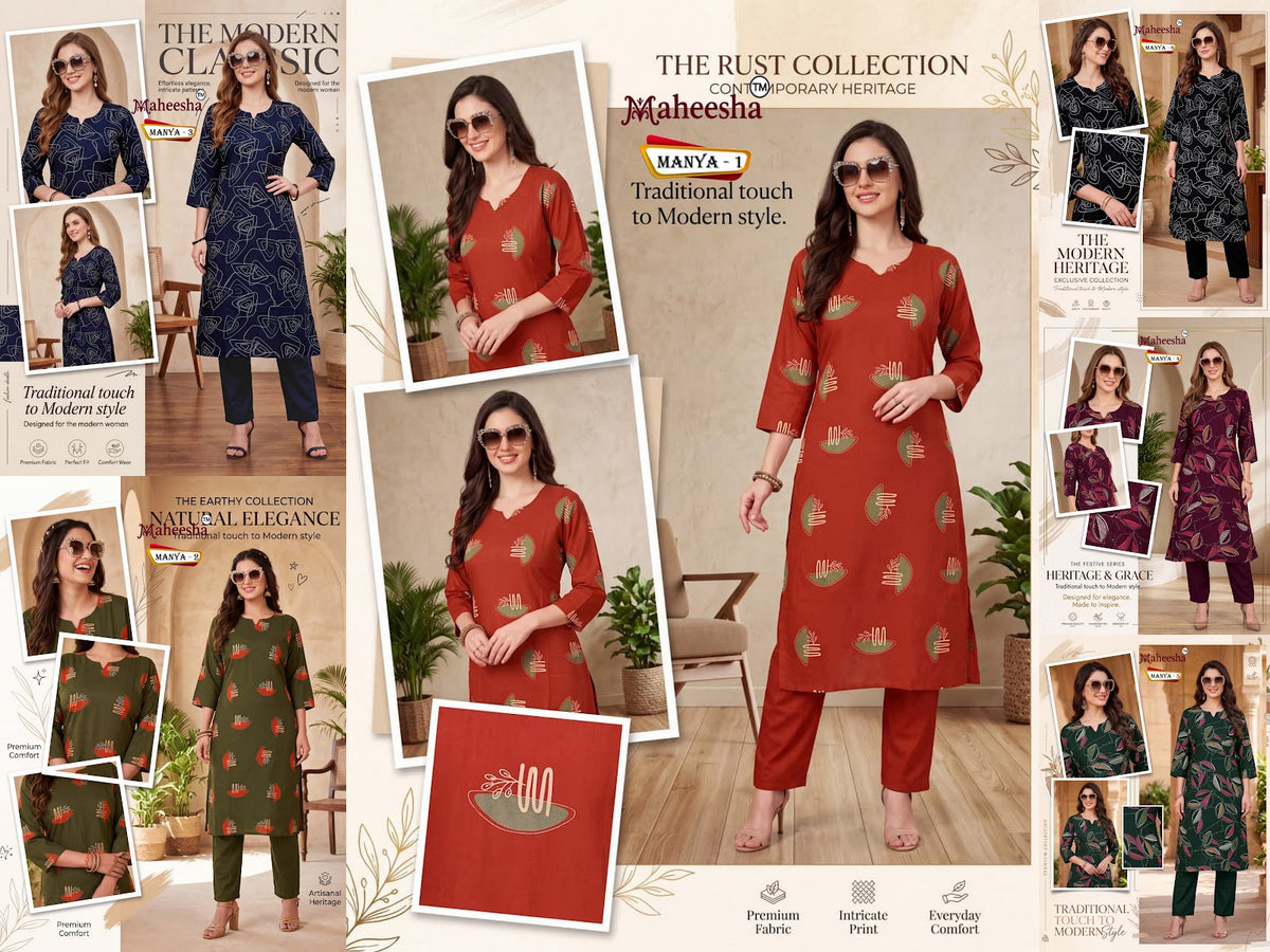 Manya Maheesha Rayon 22Kg Kurti Pant Set Manufacturer