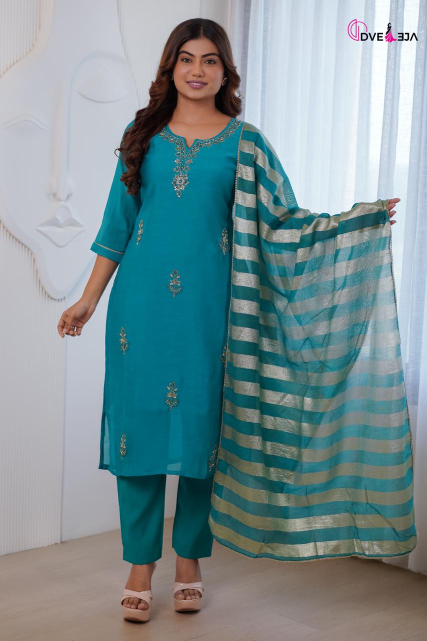 Manya Series Dveeja Fashion Chanderi Readymade Pant Style Suits Wholesaler Gujarat
