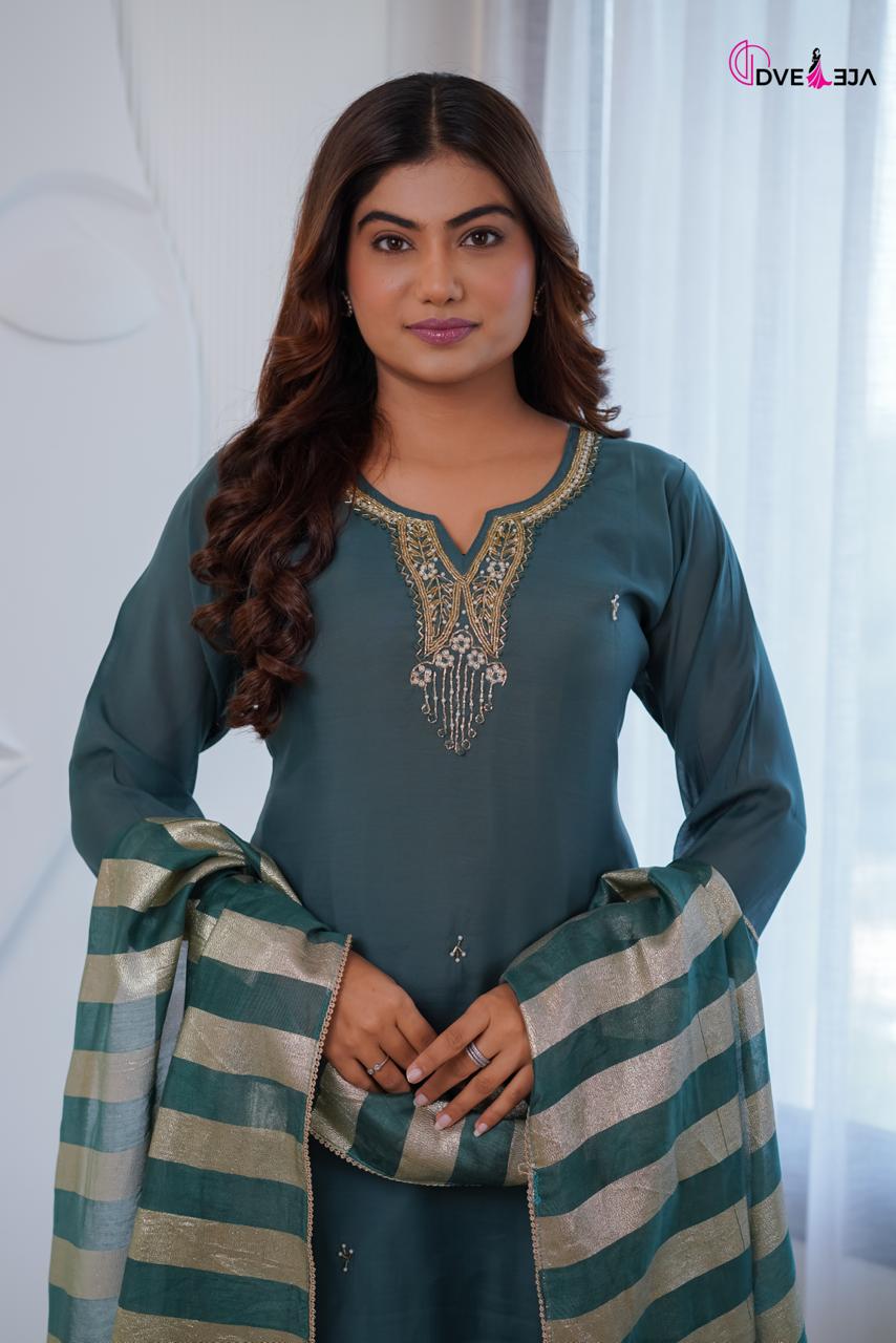 Manya Series Dveeja Fashion Chanderi Readymade Pant Style Suits Wholesaler Gujarat