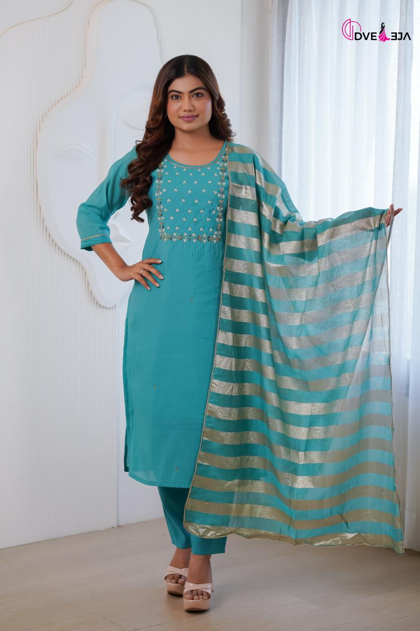 Manya Series Dveeja Fashion Chanderi Readymade Pant Style Suits Wholesaler Gujarat