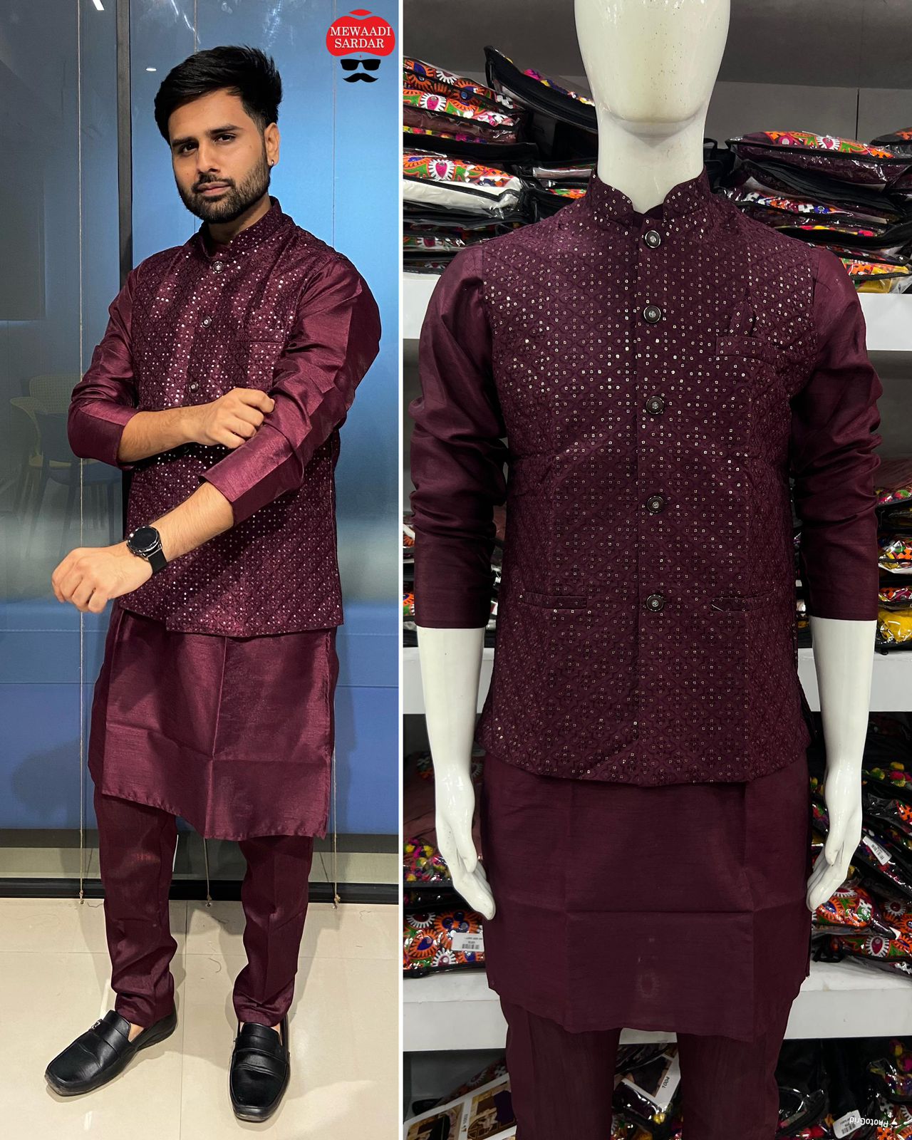 Manyavar With Koti Bluehills Banglori Silk Mens Kurta Pajama