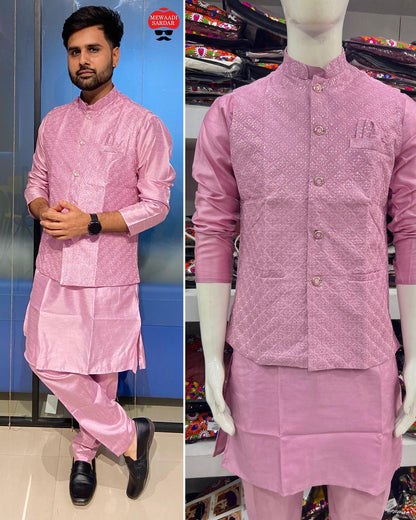 Manyavar 5 With Koti Bluehills Banglori Silk Mens Kurta Pajama Supplier