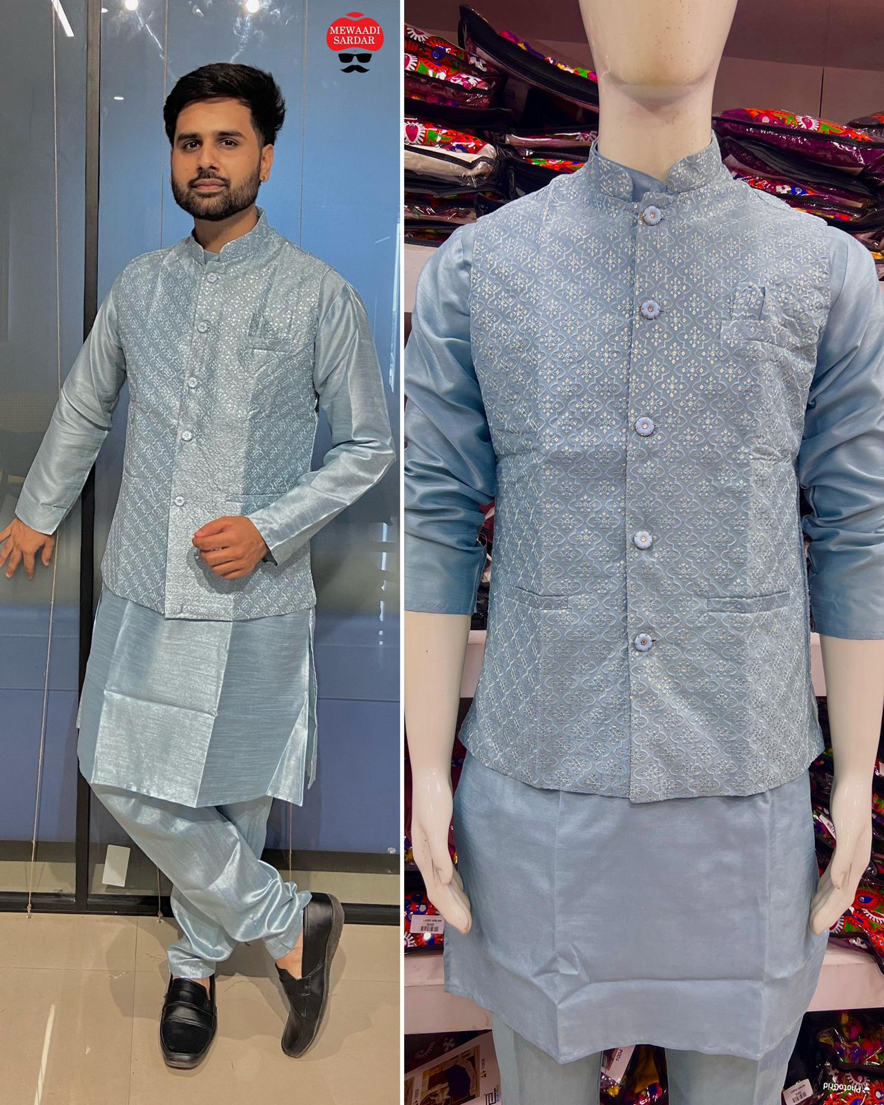 Manyavar 5 With Koti Bluehills Banglori Silk Mens Kurta Pajama Supplier