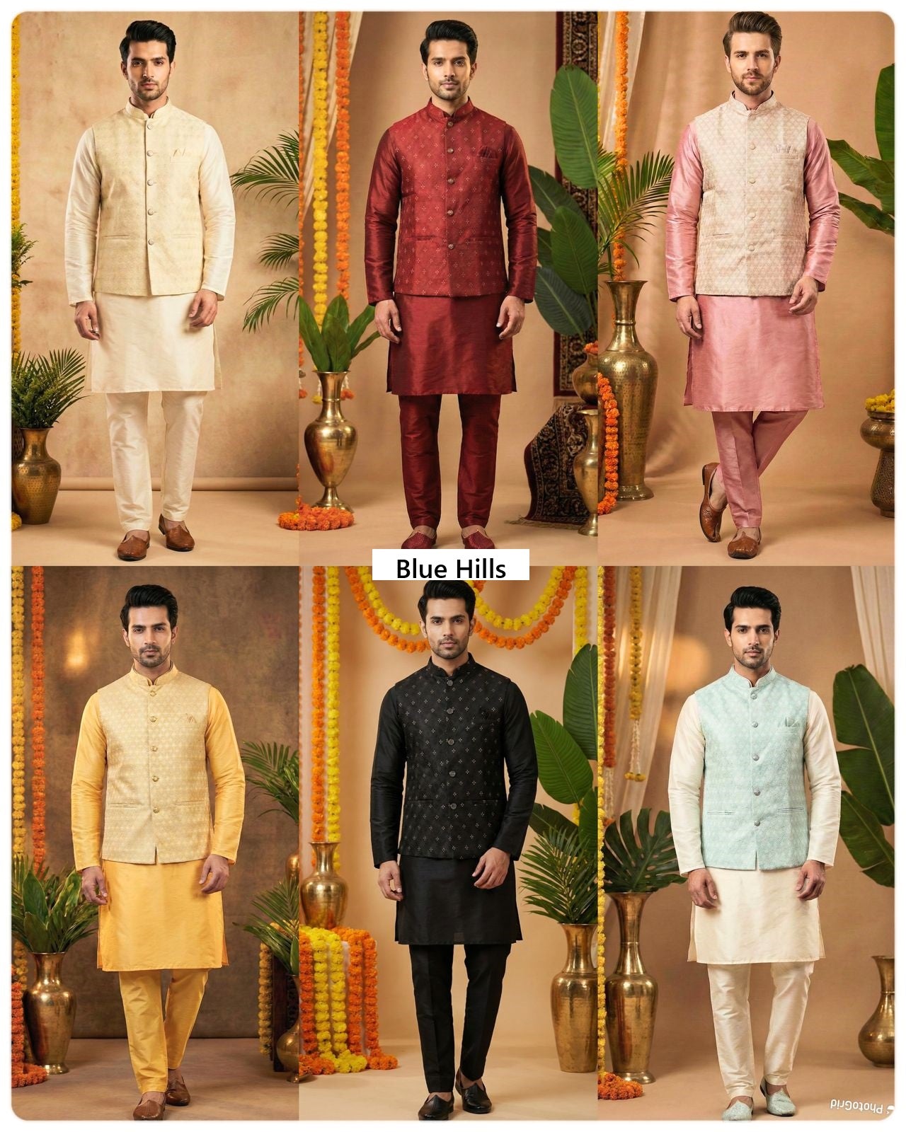 Manyavar Nx With Koti Blue Hills Silk Mens Kurta Pajama Manufacturer India