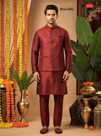 Manyavar Nx With Koti Blue Hills Silk Mens Kurta Pajama Manufacturer India