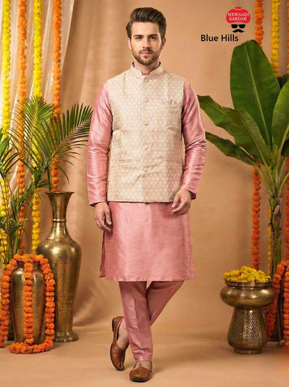 Manyavar Nx With Koti Blue Hills Silk Mens Kurta Pajama Manufacturer India