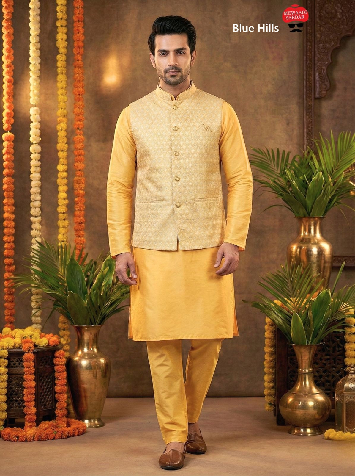 Manyavar Nx With Koti Blue Hills Silk Mens Kurta Pajama Manufacturer India