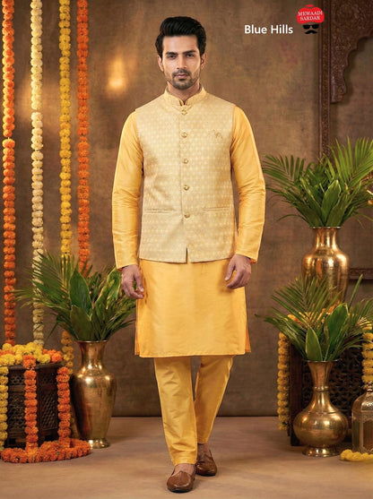 Manyavar Nx With Koti Blue Hills Silk Mens Kurta Pajama Manufacturer India
