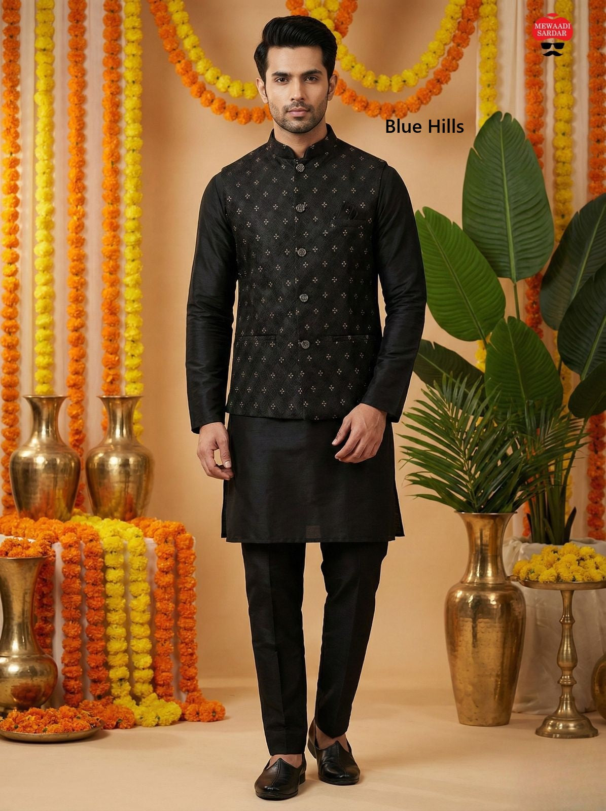 Manyavar Nx With Koti Blue Hills Silk Mens Kurta Pajama Manufacturer India