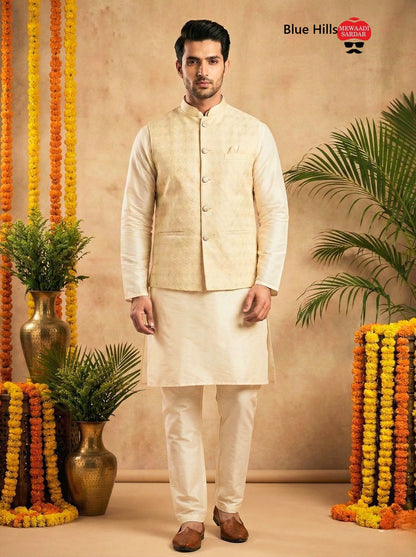 Manyavar Nx With Koti Blue Hills Silk Mens Kurta Pajama Manufacturer India