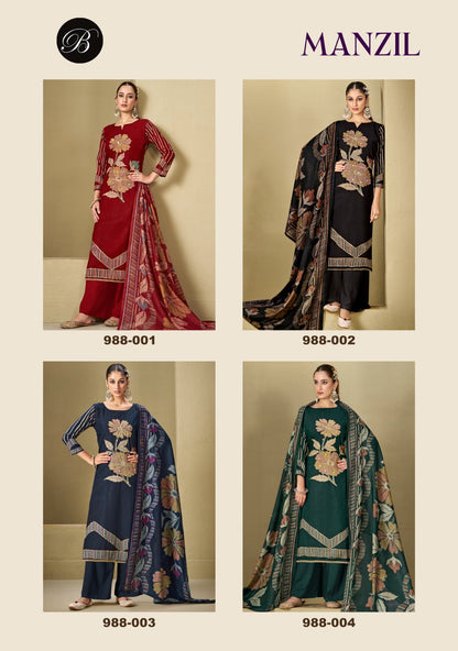 Manzil Belliza Designer Studio Viscose Rayon Karachi Salwar Suits Wholesaler Gujarat