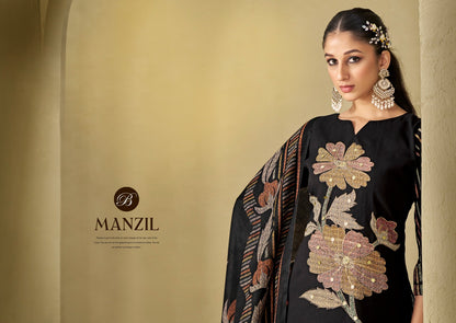 Manzil Belliza Designer Studio Viscose Rayon Karachi Salwar Suits Wholesaler Gujarat