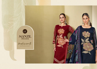 Manzil Reloaded Belliza Designer Studio Viscose Rayon Karachi Salwar Suits Manufacturer Gujarat