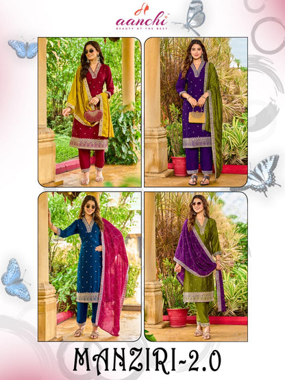 Manziri 2.0 Aanchi Vichitra Silk Readymade Pant Style Suits Wholesaler India