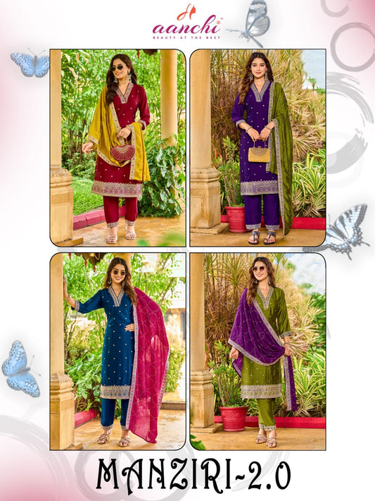 Manziri 2.0 Aanchi Vichitra Silk Readymade Pant Style Suits Wholesaler India
