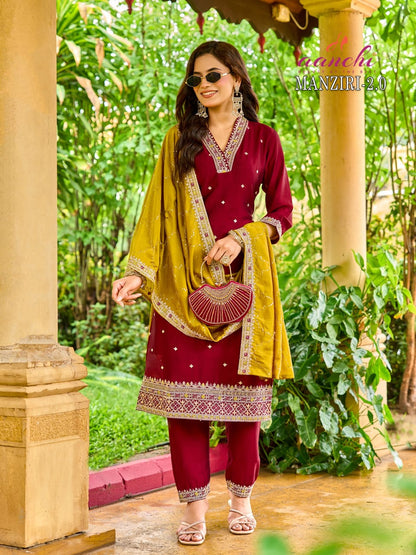 Manziri 2.0 Aanchi Vichitra Silk Readymade Pant Style Suits Wholesaler India