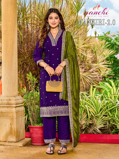 Manziri 2.0 Aanchi Vichitra Silk Readymade Pant Style Suits Wholesaler India