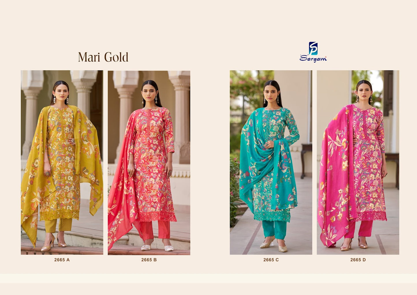 Mari Gold Sargam Prints Viscose Modal Pant Style Suits Manufacturer