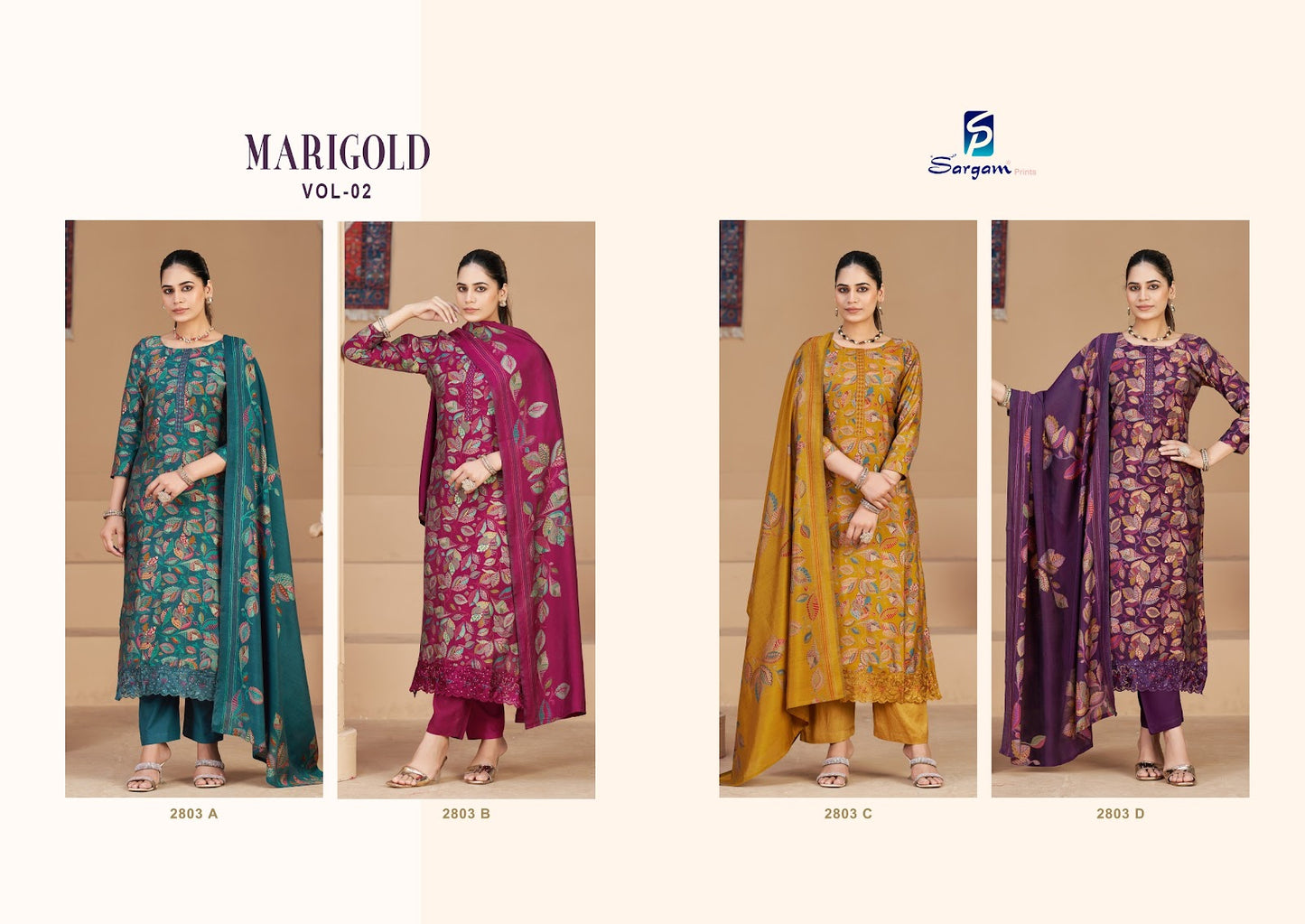 Mari Gold Vol 2 Sargam Prints Viscose Modal Pant Style Suits Wholesale Price