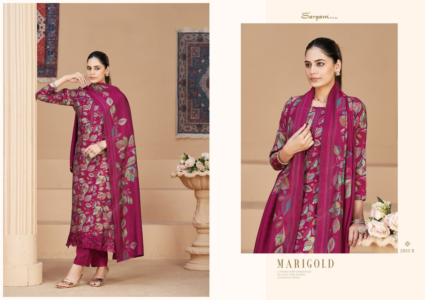 Mari Gold Vol 2 Sargam Prints Viscose Modal Pant Style Suits Wholesale Price