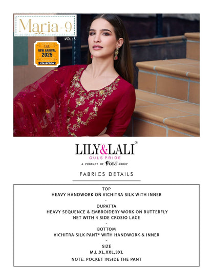 Maria 9 Vol 5 Lily Lali Vichitra Silk Readymade Pant Style Suits Wholesaler India