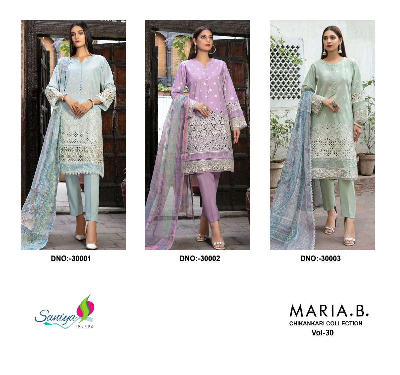 Maria B Chikankari Collection Vol 30 Saniya Trendz Cotton Pakistani Salwar Suits Exporter India