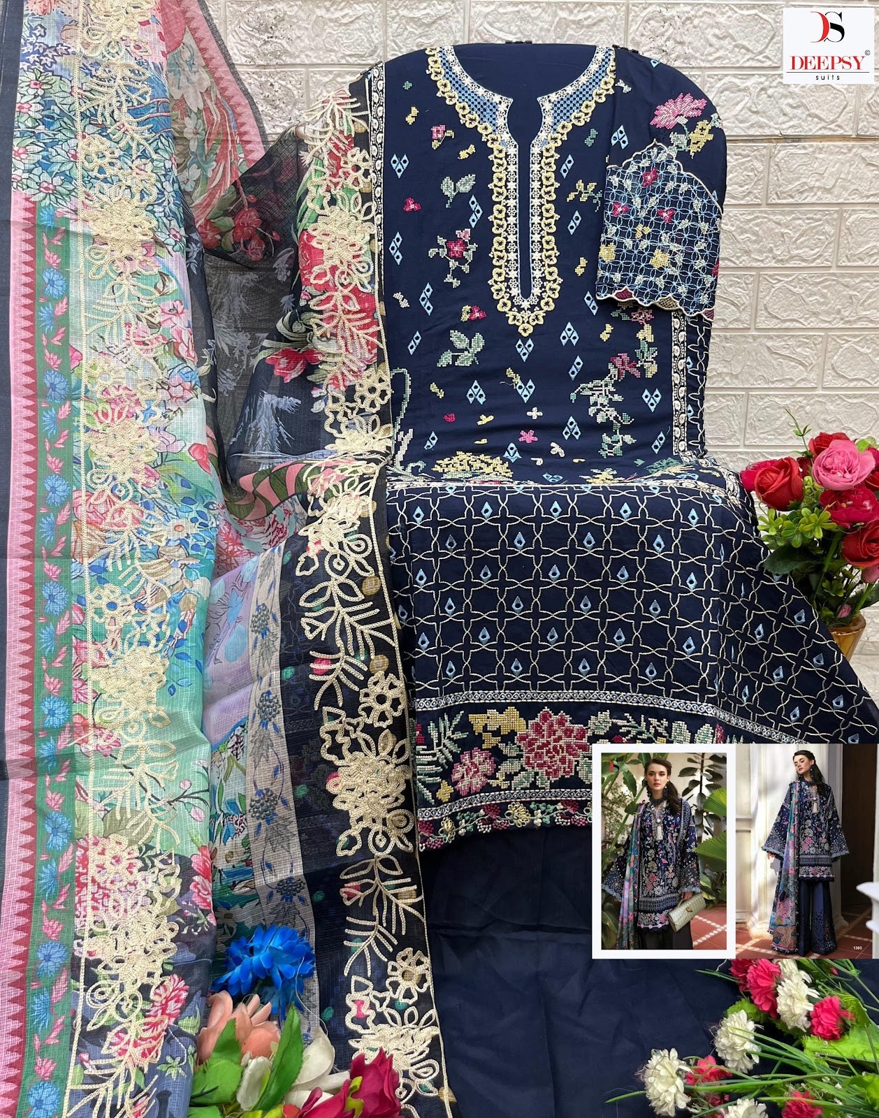 Maria B Premium Embroidered 25-3 Deepsy Cotton Pakistani Patch Work Suits Exporter Gujarat