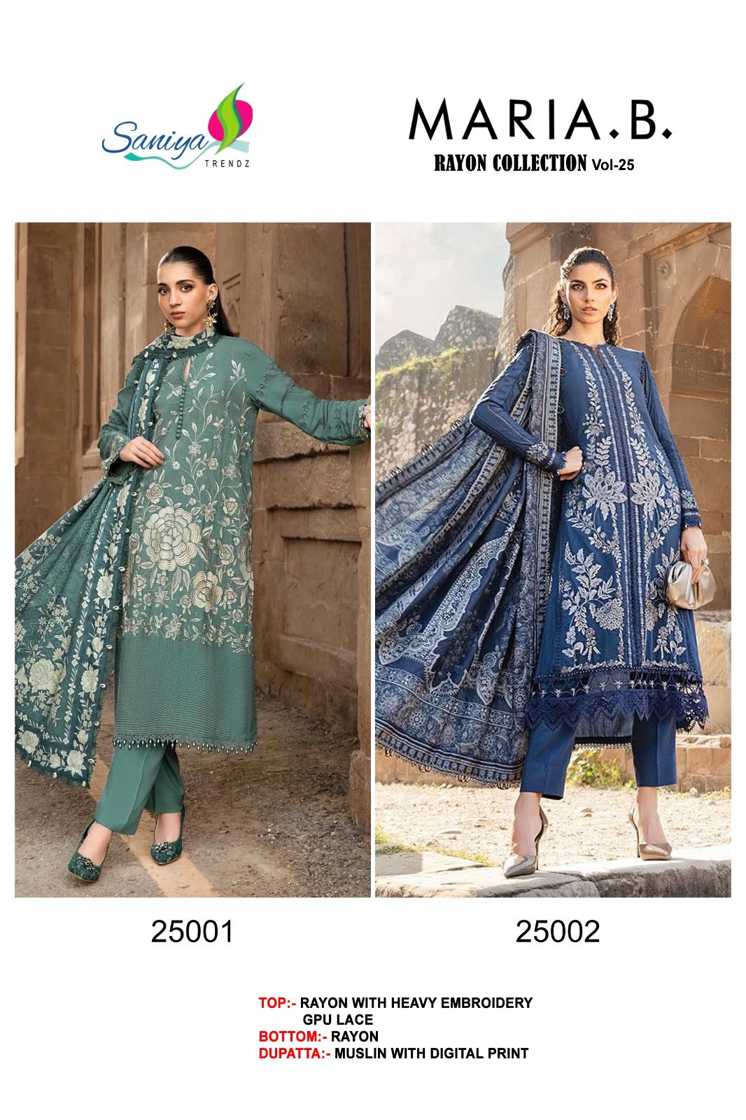 Maria B Rayon Collection Vol 25 Saniya Trendz Pakistani Salwar Suits Supplier India