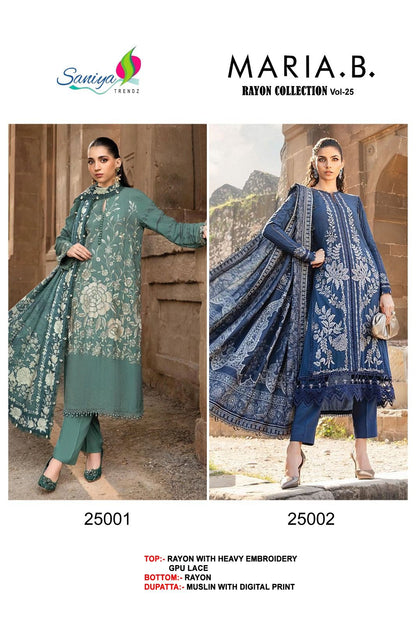 Maria B Rayon Collection Vol 25 Saniya Trendz Pakistani Salwar Suits Supplier India