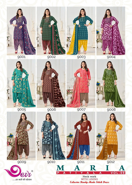 Maria Vol 9 With Lining Devi Readymade Cotton Patiyala Suits Wholesale Price