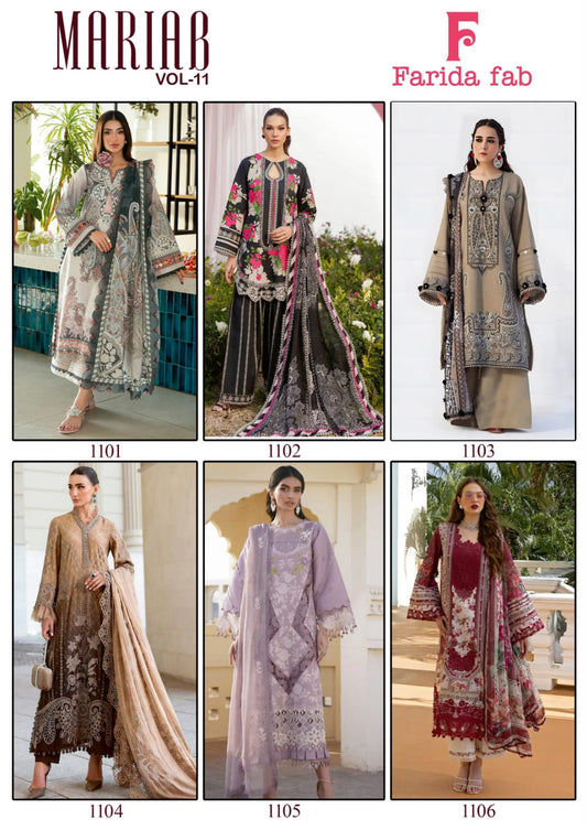 Mariab Vol 11 Farida Fab Lawn Cotton Karachi Salwar Suits Wholesale Price