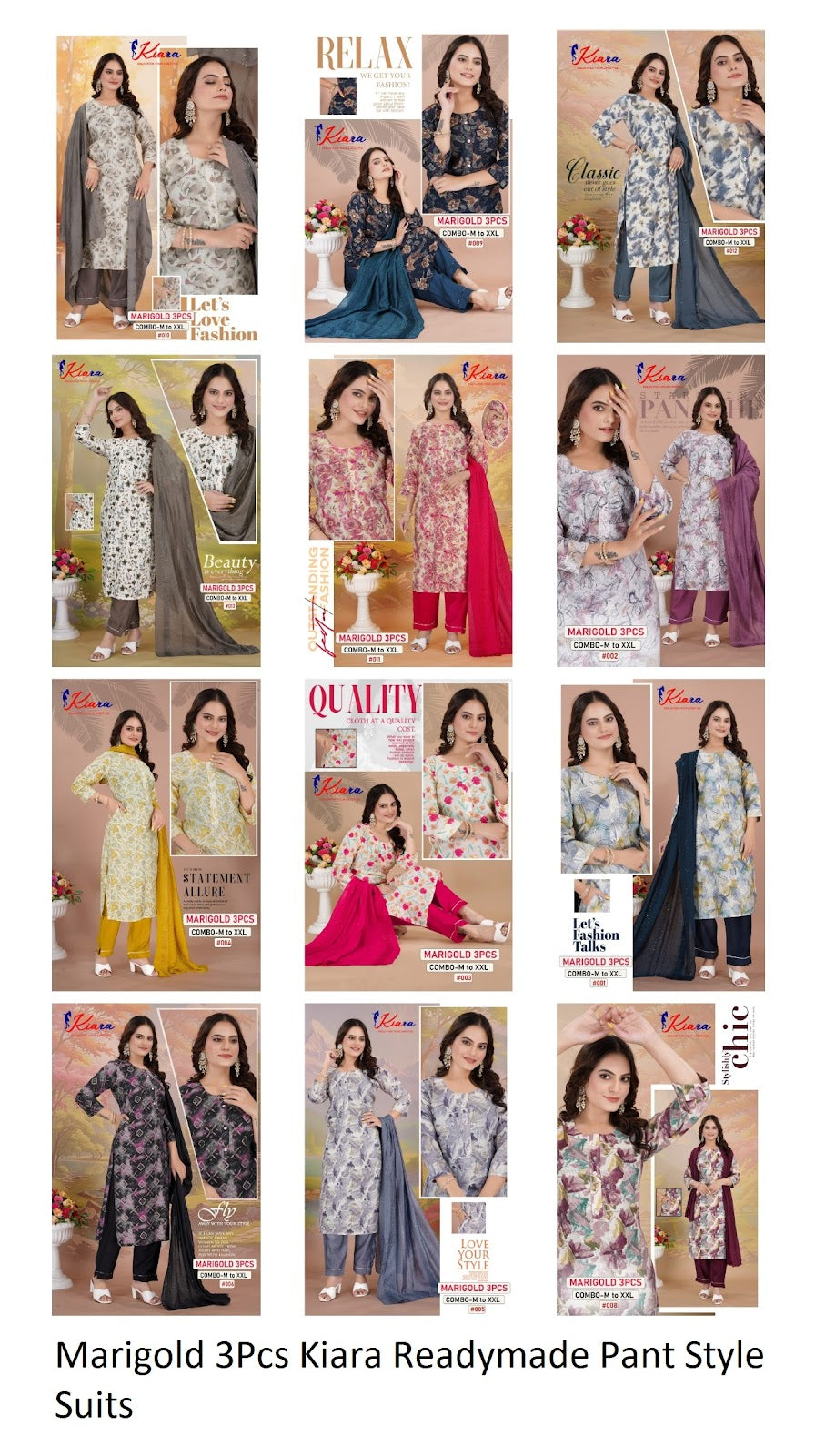 Marigold 3Pcs Kiara Vetican Readymade Pant Style Suits Exporter India
