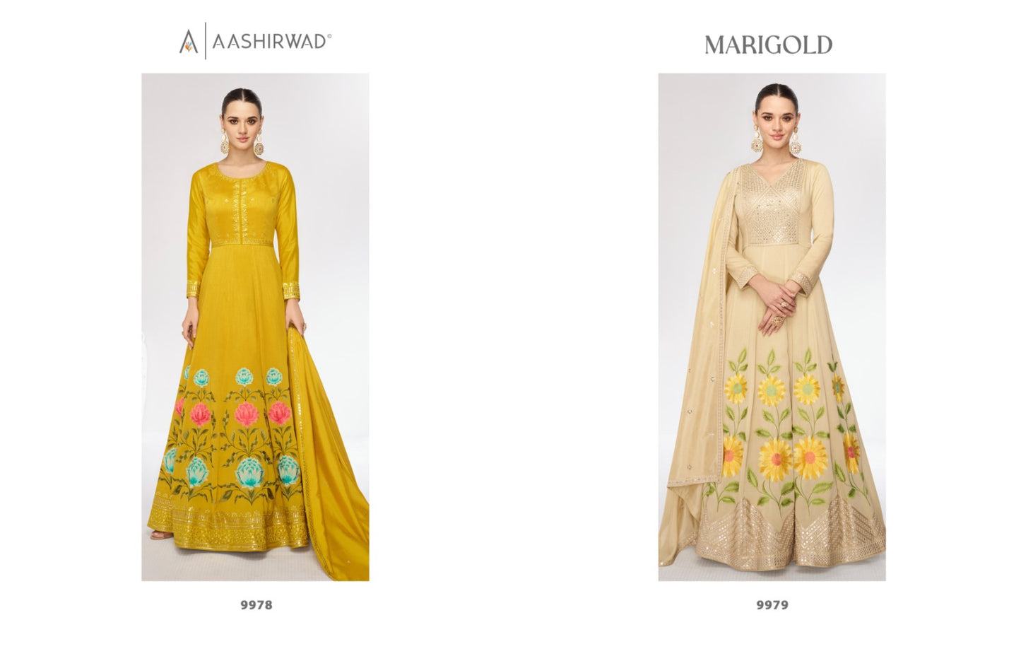 Marigold Aashirwad Creation Premium Silk Gown Dupatta Set