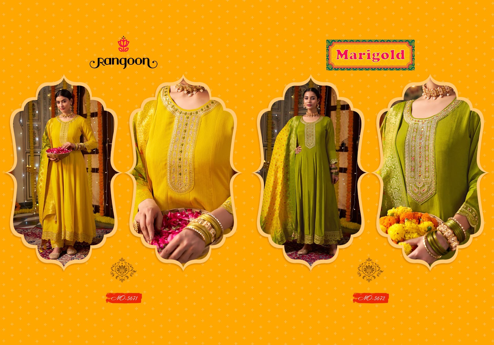 Marigold Rangoon Silk Readymade Anarkali Suits Manufacturer Gujarat