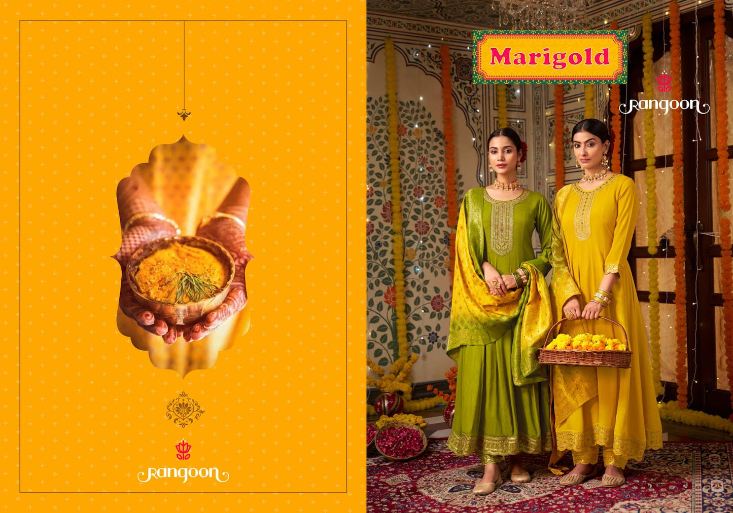 Marigold Rangoon Silk Readymade Anarkali Suits Manufacturer Gujarat