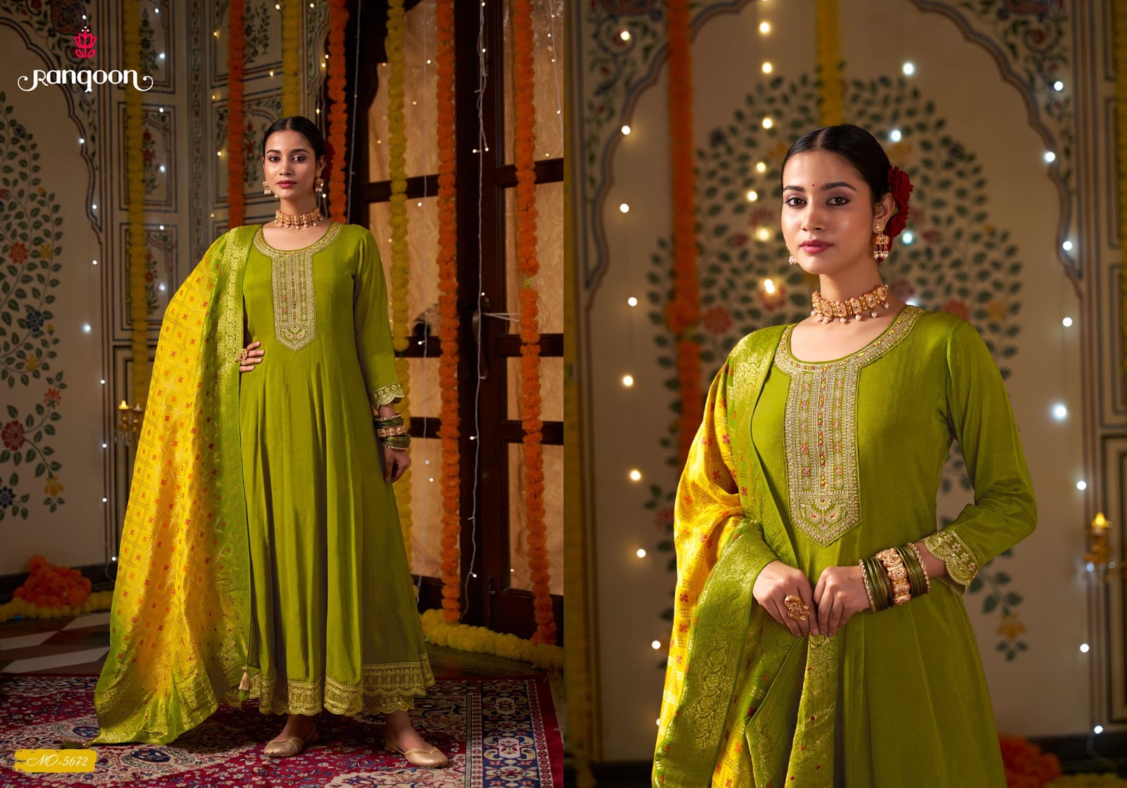 Marigold Rangoon Silk Readymade Anarkali Suits Manufacturer Gujarat